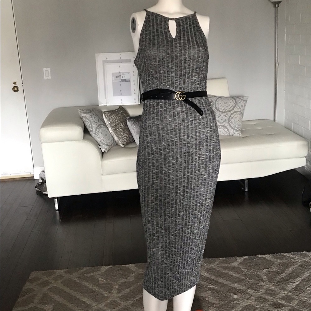 Charlotte Russe Grey Ribbed Midi Dress